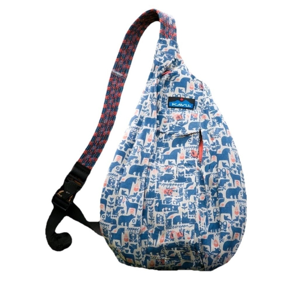 KAVU Rope Sling Bag Retired Fable Print Blue Animal Canvas Crossbody GorpCore